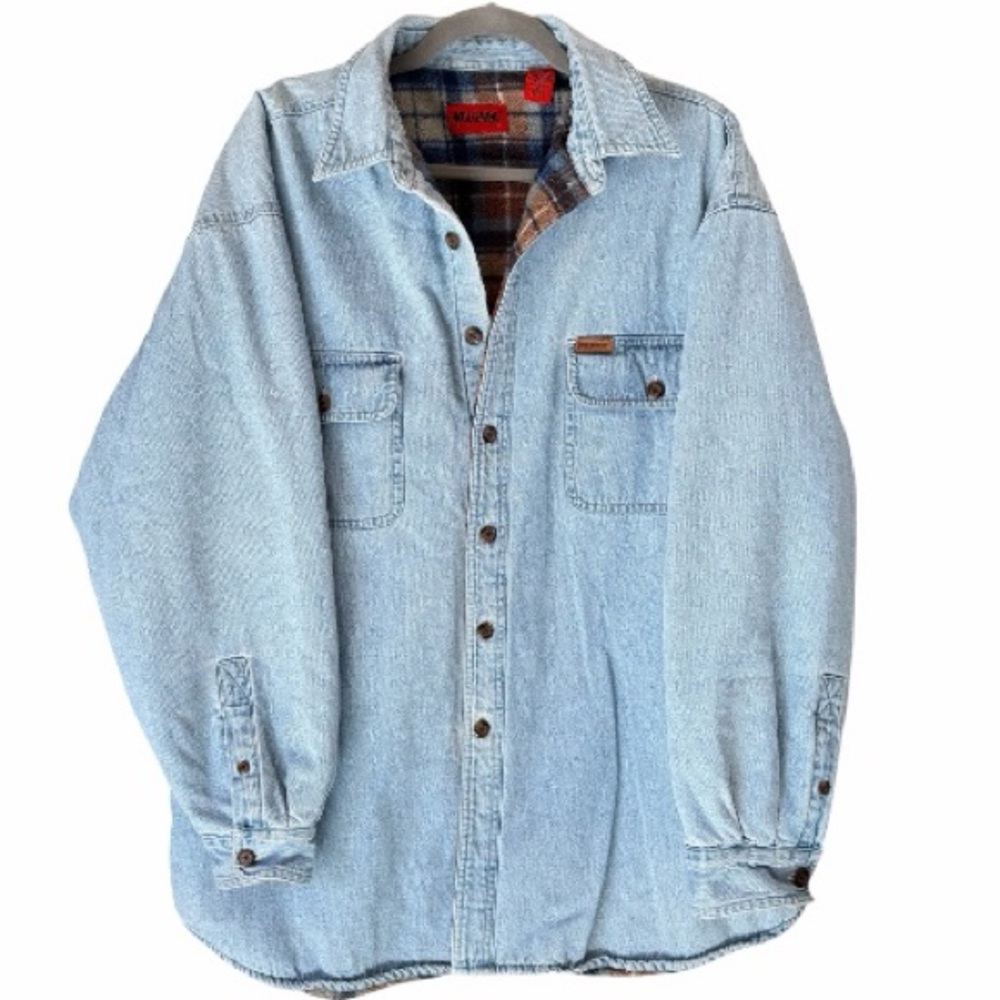 VTG Wolverine Boots & Gear XL Denim Fleece Lined Shacket Barn Chore Jacket